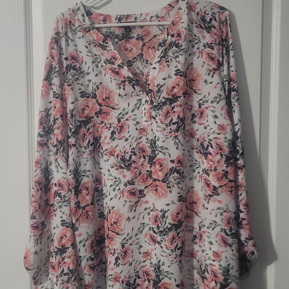 Torrid Floral Blouse - Pink and White